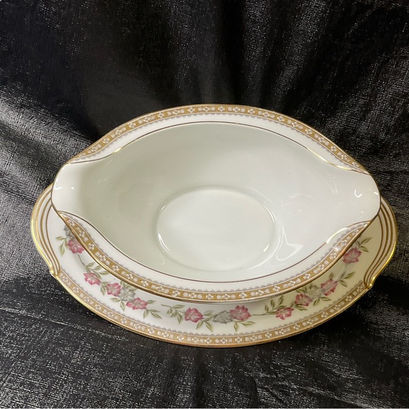 Gravy Boat Bowl With Unberplate Cordell by Noritake China 5408 Japan Gold Trim - Picture 3 of 7